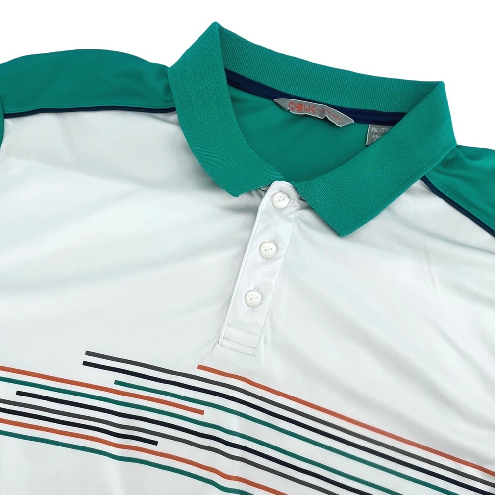 CBUK Cutter & Buck Polo‎ Shirt Mens XXL Green White Striped Golf Performance